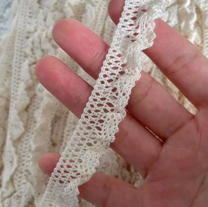 5 Meters Elastic Cotton Lace Trims Stretch Cotton Beige Lace Ribbon DIY Patchwork Handmade Sewing Hometexile Material 1.5CM