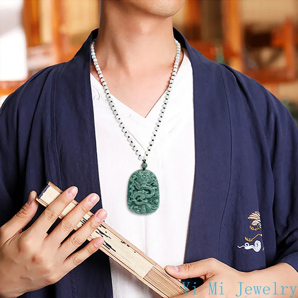 Natural A-grade Jadeite Pendant Dragon Brand Necklace Jade Pendant Vintage Men's and Women's Jewelry pping Items