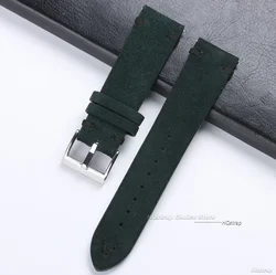 Vintage Suede Leather Quick Release Watch Strap - Sport Bracelet Replacement - 22mm (Green Black)