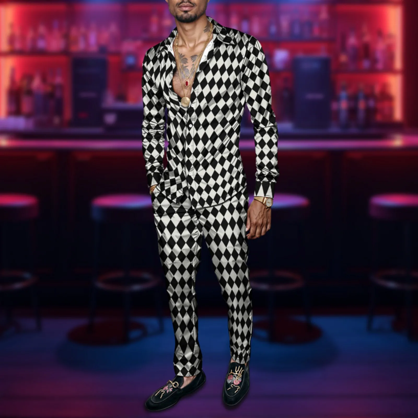 Conjunto de camisa de hombre primavera/verano 2025, estampado de marca, moda, sencillo, de dos piezas, traje de fiesta ligero de lujo para hombre, manga larga, nuevo St_voghion.com