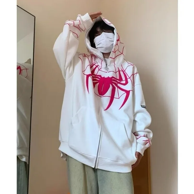 

Women Spider Hoodie Y2k Pullover Sweatshirt High Street Anime Print Hooded Zipper Harajuku Oversize Hip Hop Long Sleeve Tops Men