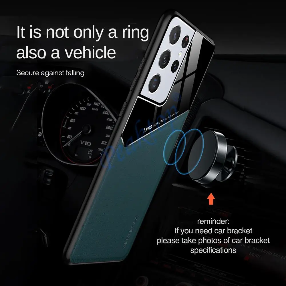 s21 ultra case leather texture car magnetic holder back covers for samsung galaxy s 21 ultra plus fe soft frame shockproof coque 2