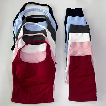 مجموعة رياضية بدون ظهر، قمصان بدون أكمام، خصر مرتفع، شورت مطاطي عالي بدون درزات 1