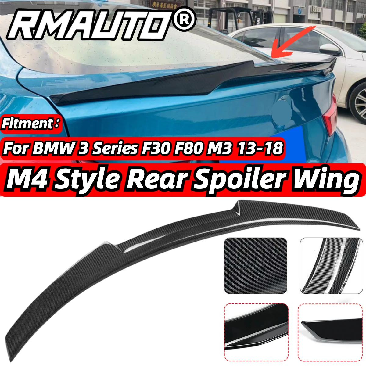 F30 Spoiler Vera Fibra Di Carbonio M4 Stile Posteriore Camion Spoiler Wing Body Kit Per Bmw F30 F80 2013-2018 Ala Spoiler Accessori Auto