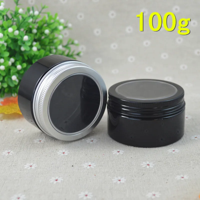 

100G black PET jar pot/bottle window lid day night cream/mask gel/body scrub/moisturizer/serum essence cosmetic skin packing