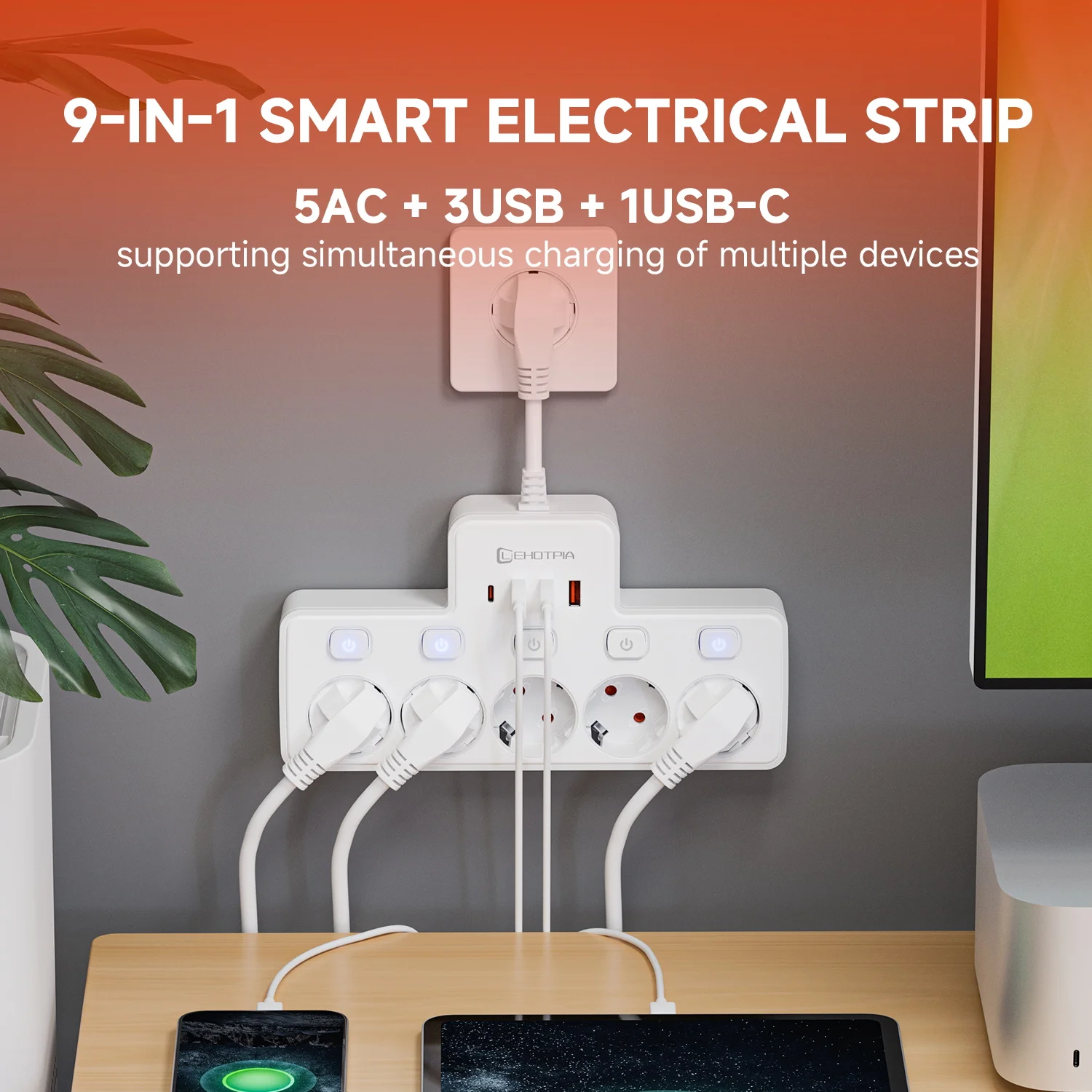 موزع طاقة 5 منافذ USB-C حائط