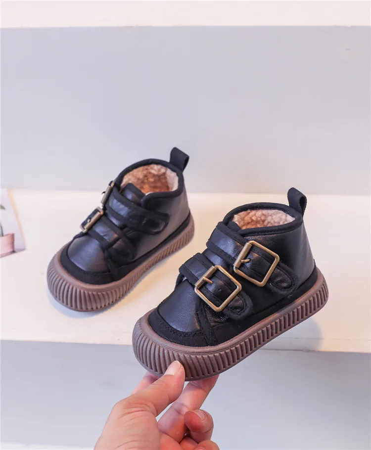 New Autumn/Winter Kids For Boys Leather Warm Fur Toddler Girls Shoes Soft Sole Non-slip Fashion Children Boots_voghion.com