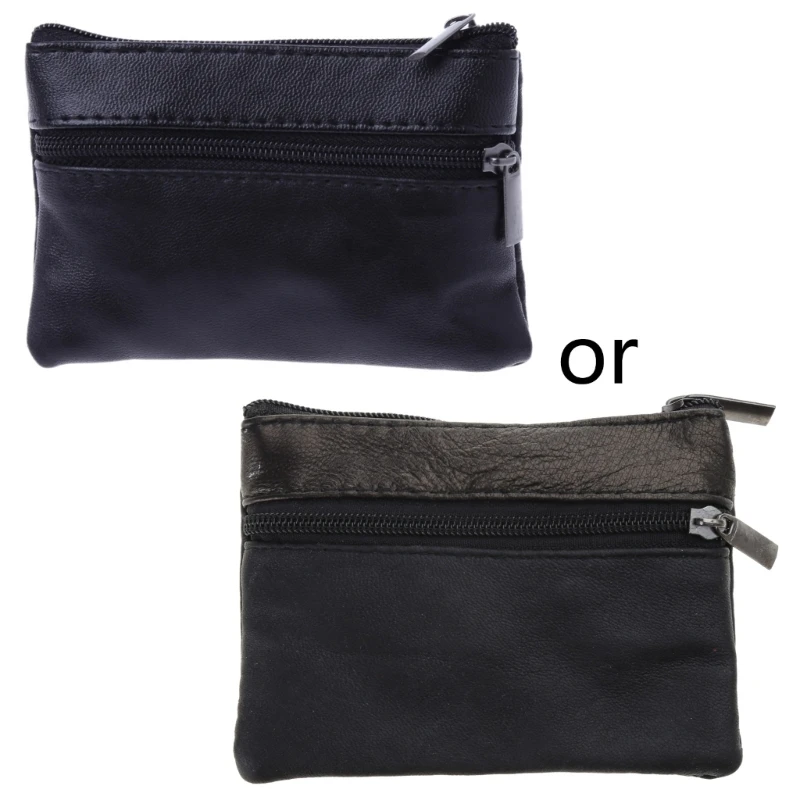 

63HC Vintage Leather Men's Zipper Purses Coin Purse Cash Change Wallet Key Holder Business Money Pouch