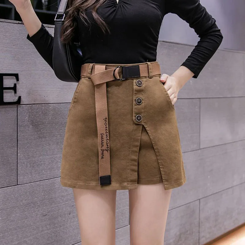 

Gidyq Women High Waist Shorts Summer Fashion Female Belt Button Mini Hakama Korean All Match Streetwear Irregular Shorts New
