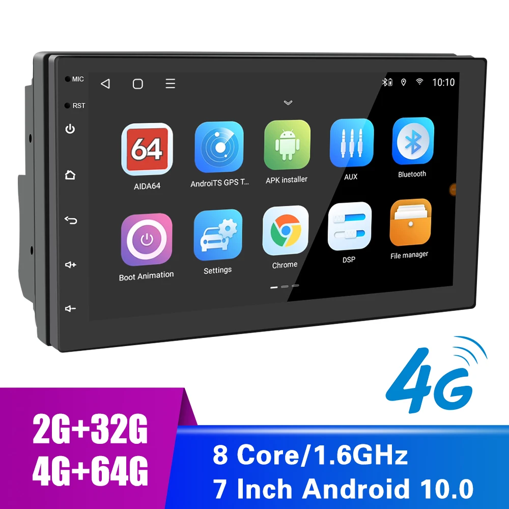 

7 Inch 2 Din Bluetooth WiFi 4G-LTE GPS Android 10.0 Car Radio Media Player 2G/4G RAM FM Receiver Audio Video Mirror-Link Carplay