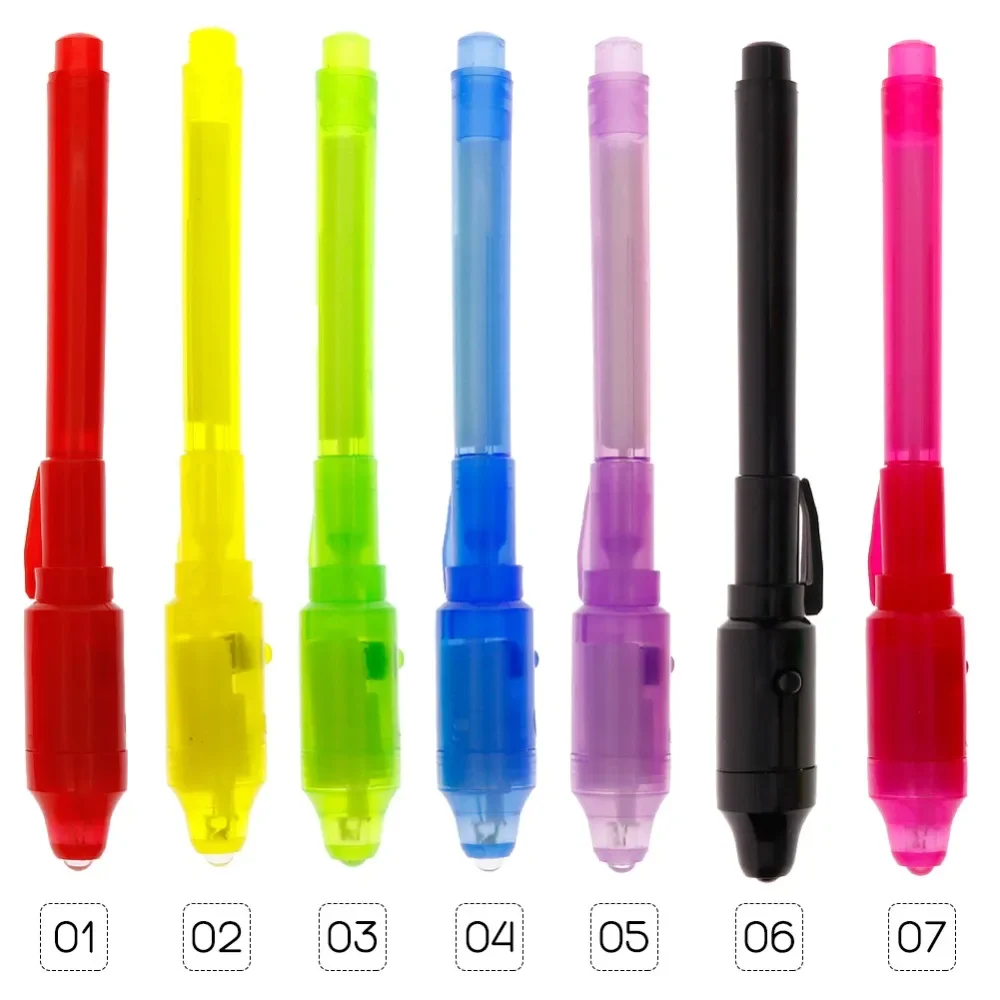 Magic 2 In 1 Highlighter Invisible Ink Pen Marker UV Lights Ultra Violet Mini Flashlight Combo Stationery Penlight with Battery highlighter pen marker pen highlighter marker invisible ink pen magic pen