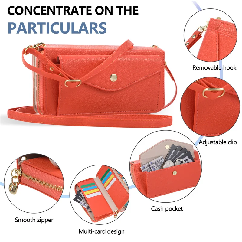 Crossbody Flip Leather Phone Case with Strap Wallet, Card Holder, Kickstand, and Mirror Cover