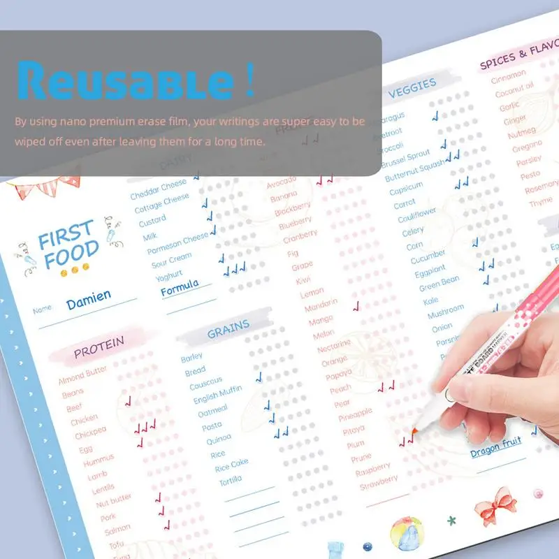 Reusable First Foods Tracker Checklist Refrigerator Magnetic Baby First Foods Checklist Repeatable Baby Feeding Chart