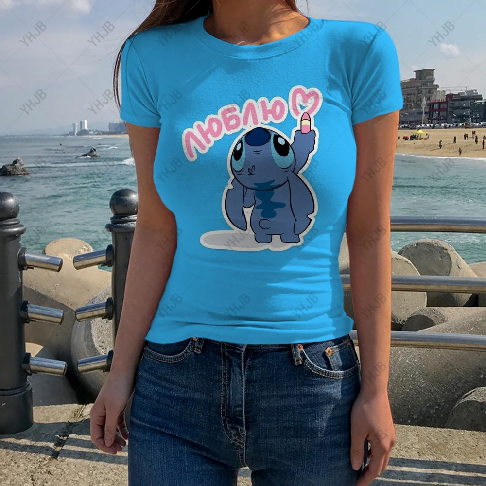 

Hot Spring Summer Disney Stitch Print Women's T-Shirt Disney Stitch Graphic Tees Vouge Shirts For women O-Neck Short Sleeve Top