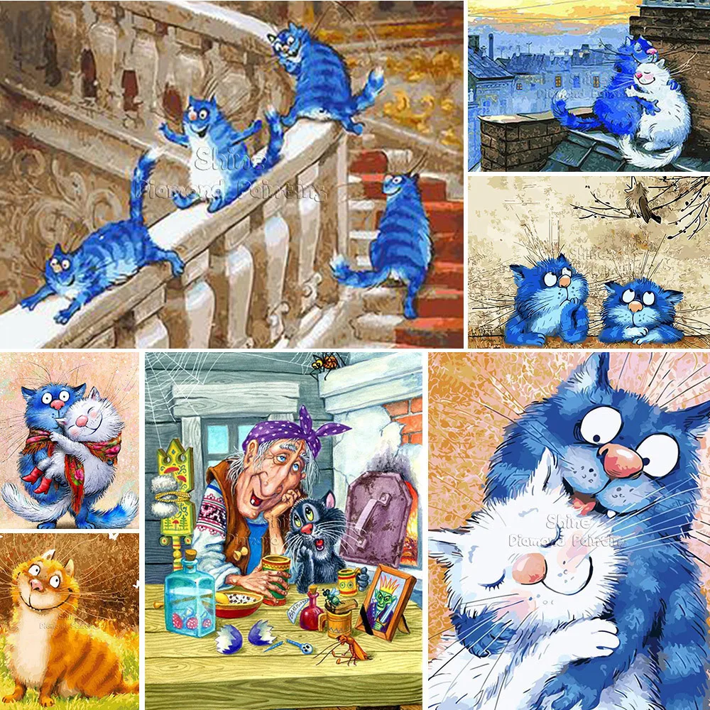 Cross Stitch Kit Pattern Meian Cartoon Cat Printed Canvas 11CT DIY Embroidery Craft Handmade Hobby Sewing Gift Room Decor