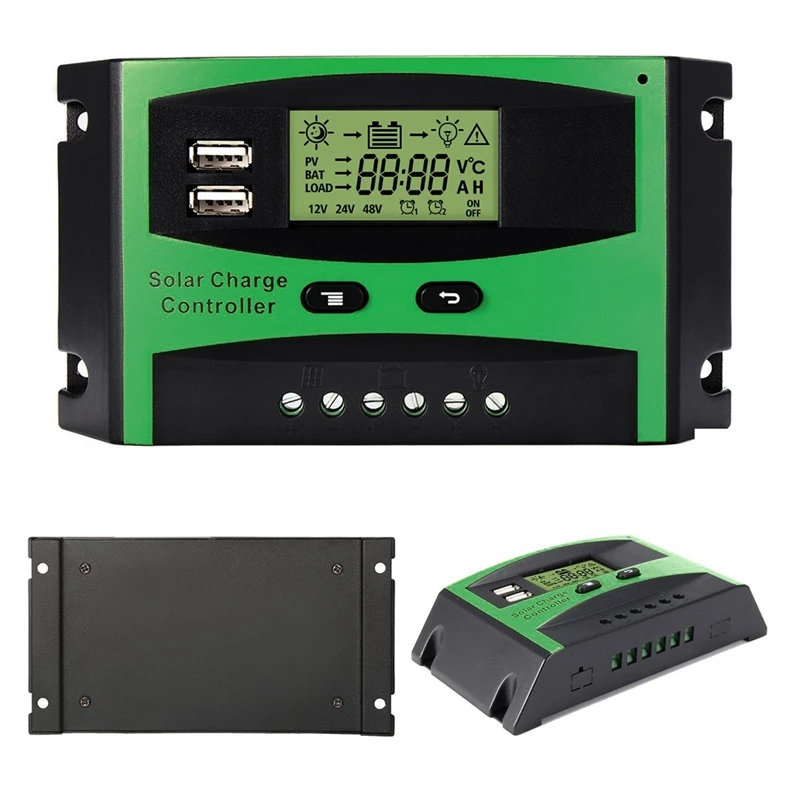 LBER 2X 30A 12V 24V 태양 컨트롤러 LCD 기능 듀얼 USB 5VDC 출력 태양 전지 패널, 배터리 충전 레귤레이터