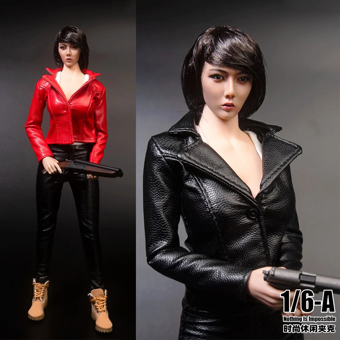 

TYM100 1/6 Scale Female Soldier Black/Red Short Leather Jacket Coat Top Clothes Model for 12 '' TBL Big Bust Action Figure Body