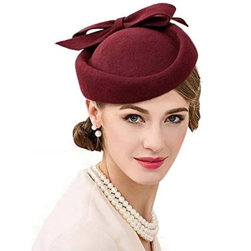 Women Church Fascinators Hats Black Vintage Wool Wedding Pillbox Tea Party Hat Fedora Felt Fedora Red For Ladies Derby Hat fashion hat