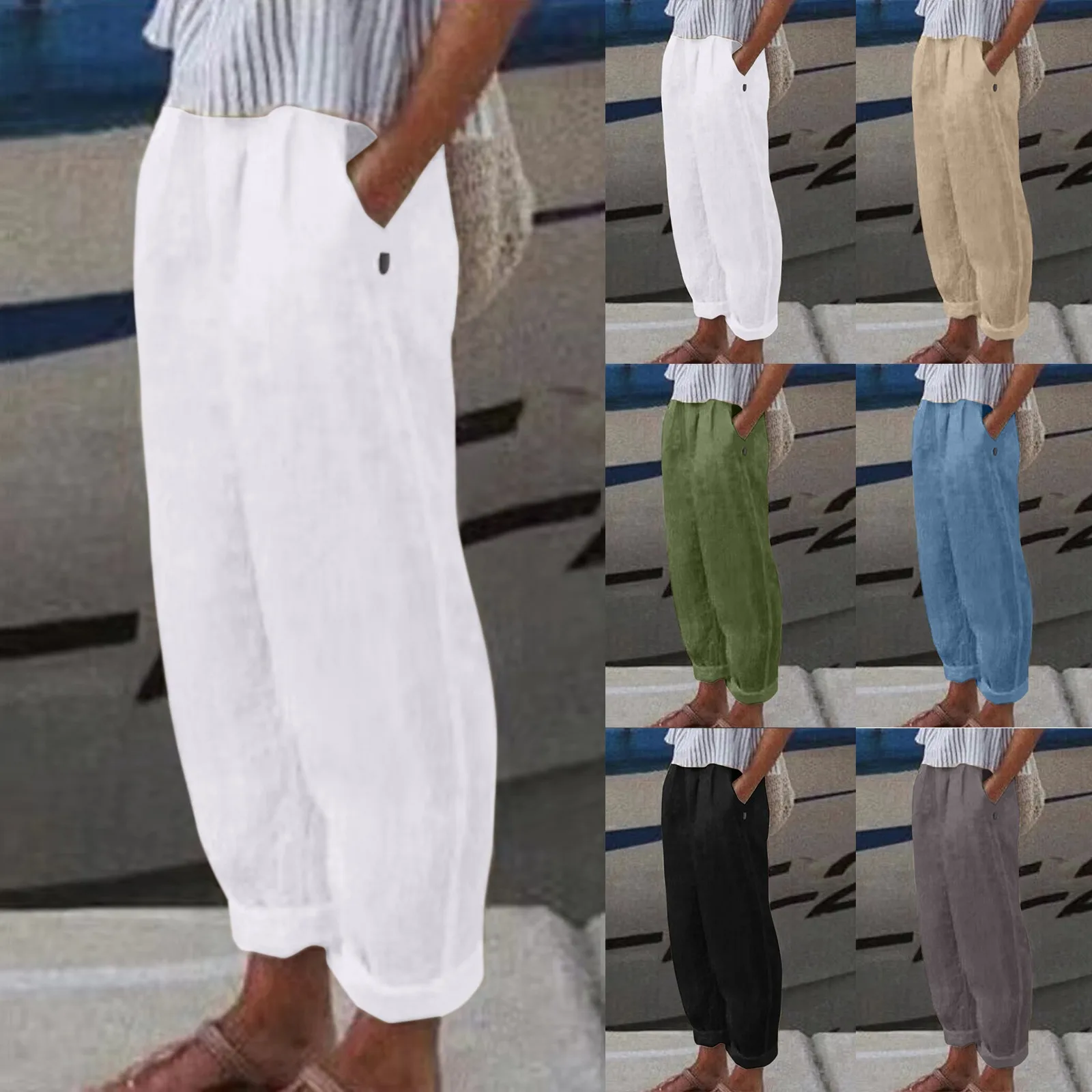 

Women Summer Cotton Linen Wide Leg Pants High Waist Drawstring Straight Pant Comfy Loose Sweatpants Long Trousers Streetwear