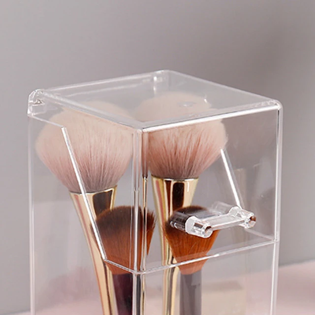 Organizador de 3 ranuras para brochas de maquillaje de acrílico, soporte para  brochas de maquillaje, estuche para brochas de maquillaje para  almacenamiento y surtido, transparente