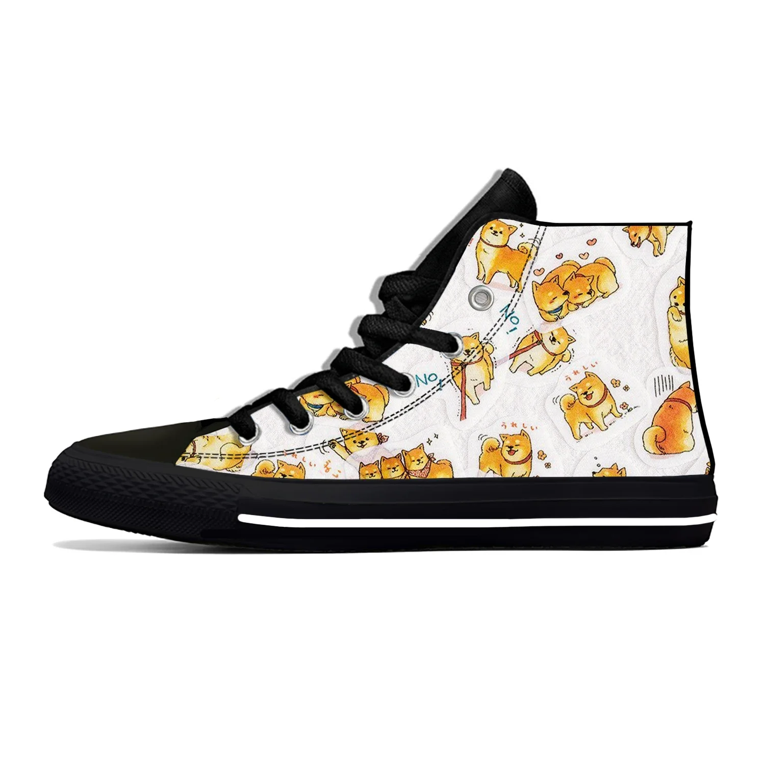 Hot Shiba Inu Animal Dog Cut Kawaii Harajuku Fashion Lightweight High Top Canvas Shoes Men Women Casual Sneakers Board Shoes