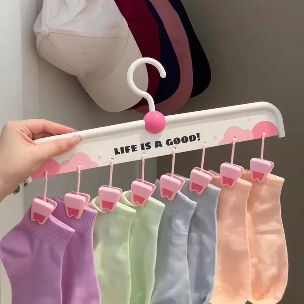 8 Clip Baby Clothes Hangers Portable Multifunctional Clothes Drying Rack Cartoon Paw Shape Rotatable Hanging Sock Clips Bedroom