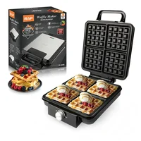 1500W Electric Waffle Maker 4 Pan Double Heating Non-Stick Egg Cake Oven Pancake Egg Waffle Cake Machine for Kid's Snacks 1