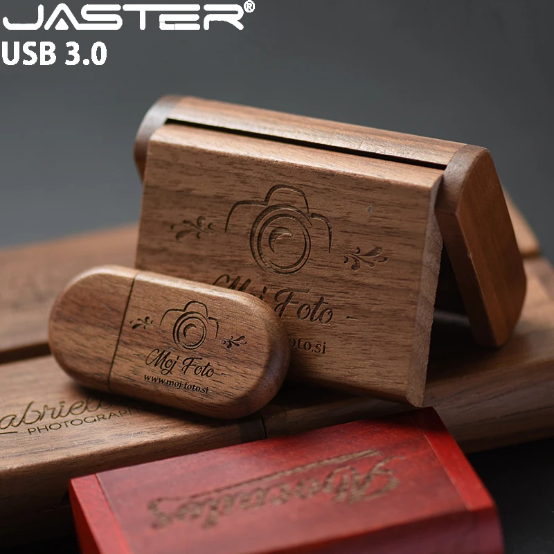 JASTER USB 3.0 고속 나무 USB 플래시 드라이브 128GB 무료 맞춤형 로고 메모리 스틱 64GB 웨딩 선물 펜드라이브 32GB 16GB U 디스크
