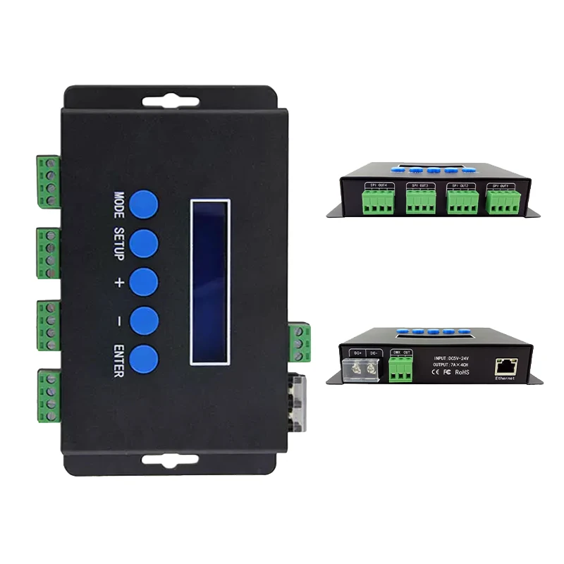 

DC 5V 12V 24V Ethernet к SPI / DMX 512 Стандартный цифровой пиксельный планшетовый конвертер контроллер 4 направления порт 4 канала 7A/CH ArtNet-SPI