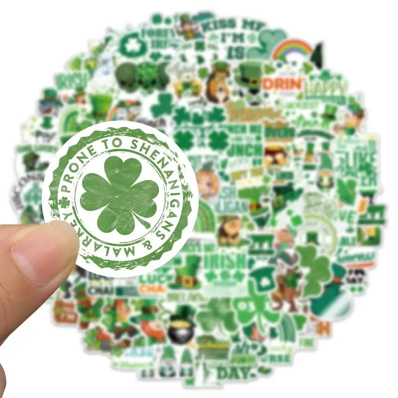 Shamrock 스티커 그린 세인트 패트릭의 날 데칼, 물병 냉장고 컴퓨터용 투명 인쇄 장식 도구, 100 개