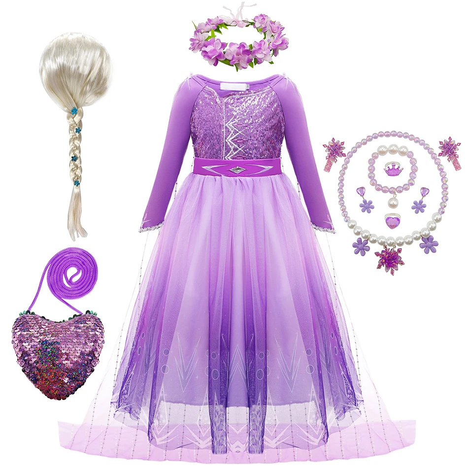 Princess Elsa Purple Frozen Dress - Costume Dress Up For Kids, Cosplay & Role Play