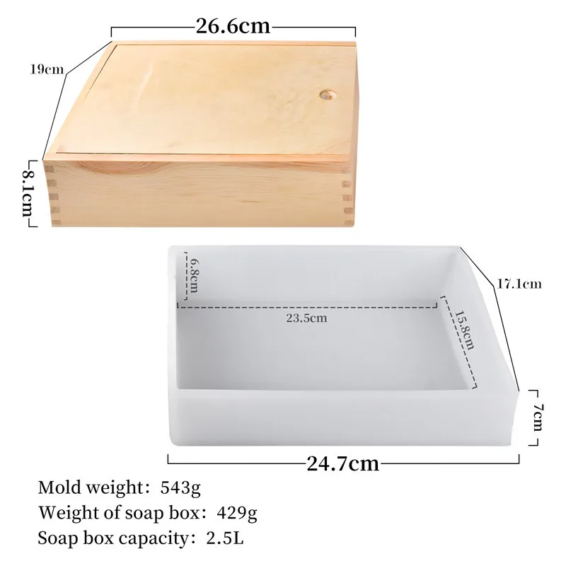 2.5/5L Square Rectangle Soap Making Mold Wooden Box Silicone Liner Handmade Loaf Cake Baking Supplies Silicone Resin Soap Mould