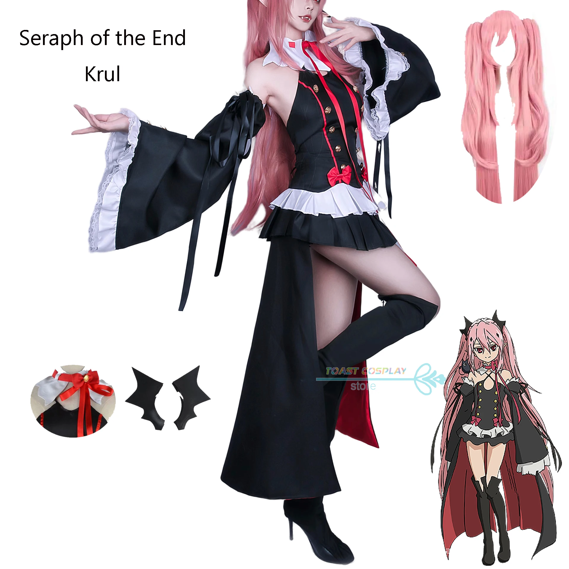 

Anime Krul Tepes Cosplay Costume Sexy Dress Exquisite Devil Horn Headdress Anime Witch Vampire Cosplay Costume for Women