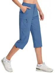 Women's Quick Dry Outdoor Capri Shorts - Athletic Cargo Style - CN 3XL  (US XL) (Blue Gray)