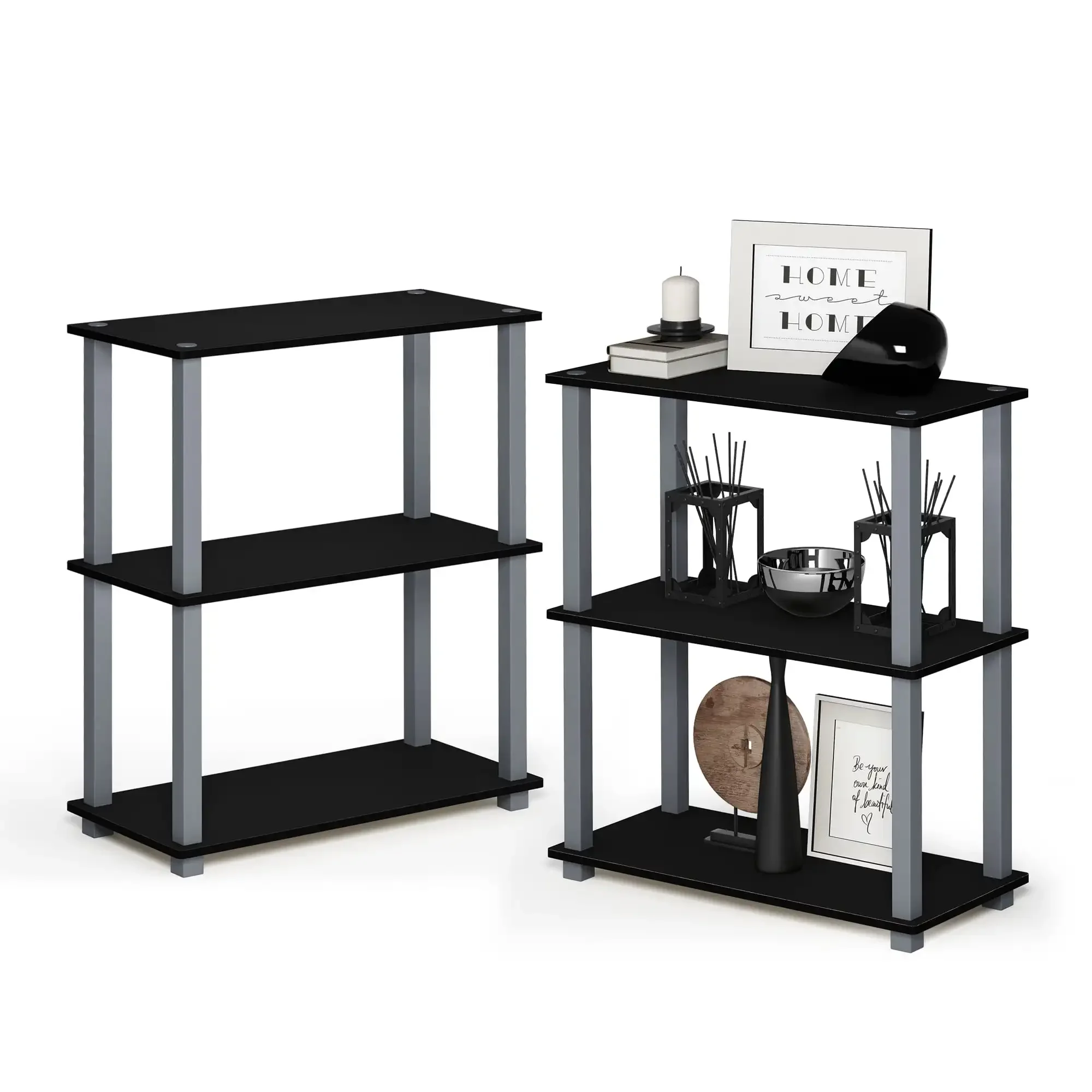 

Furinno Turn-S-Tube 3-Tier Compact Multipurpose Shelf Display Rack with Square Tube, Black/Grey, Set of 2