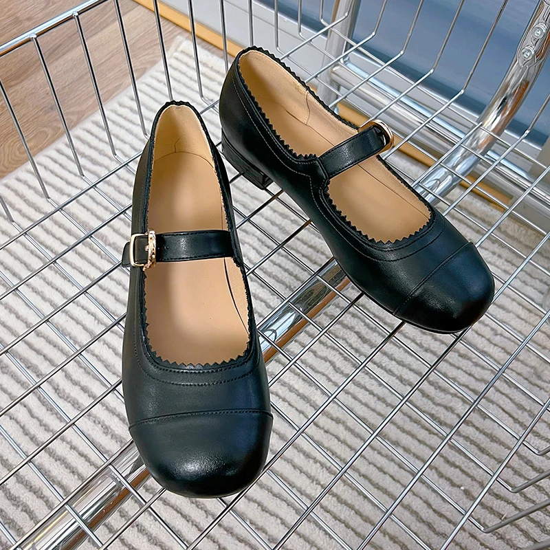 

Туфли Мэри Джейн из натуральной кожи для женщин, Новинка лета 2024, туфли на толстом каблуке с закрытым носком для женщин, повседневные модные туфли sho