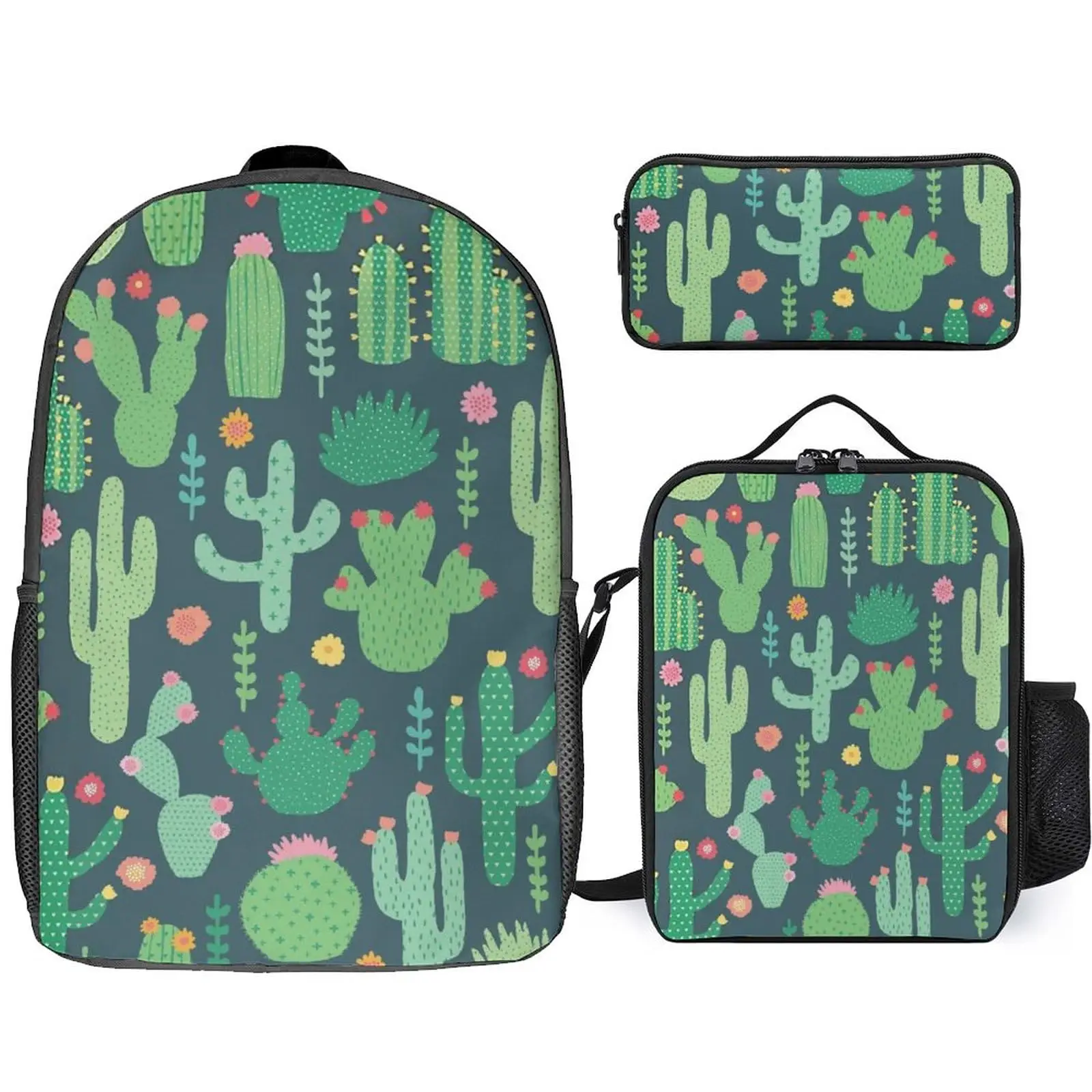 Fun Cartoon Cactus Potted Plant Printing 3pcs Back To School Gifts For Students Durable Brand Large Capacity Bag Messenger Bag