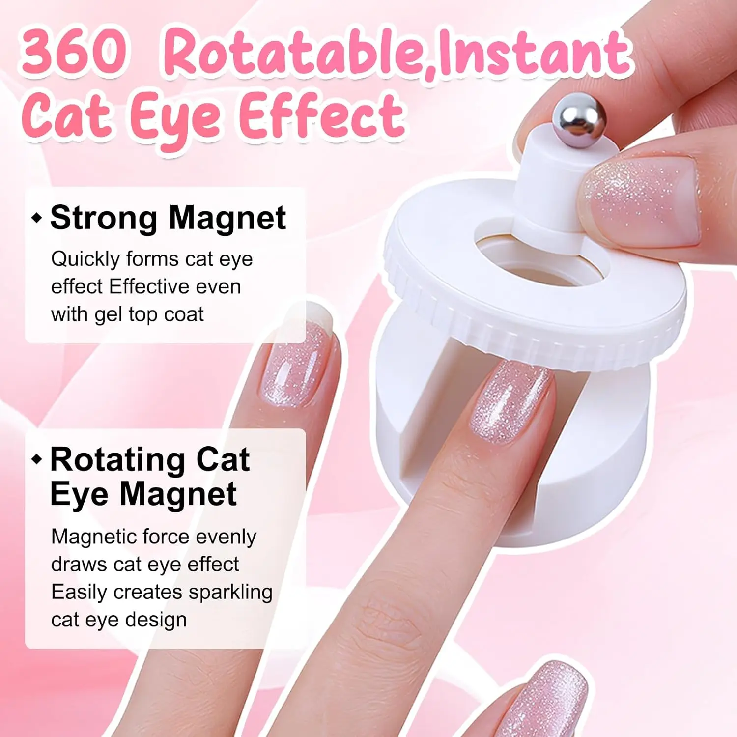 Rotating Cat Eye Nail Magnet with Wide Light Glass Bead Effect - Multifunctional and Strong