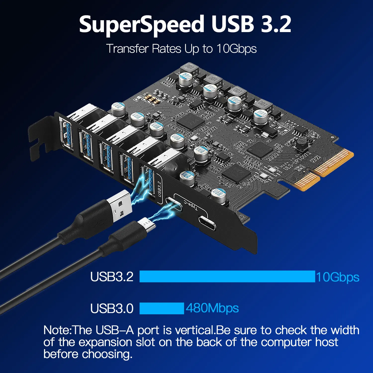 

Переходник PCIe на USB 3,2 Gen 2, карта с пропускной способностью 20 Гбит/с, 7 портов (5 USB A 2 TYPE C), PCIE сплиттер для чипа Windows 10/8 ASM3124