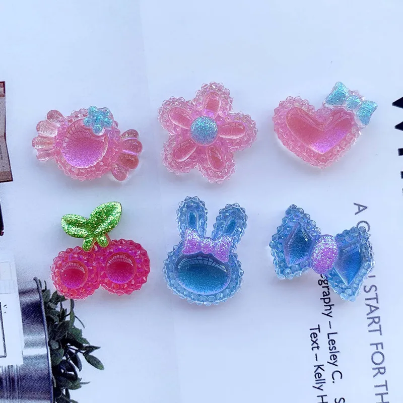 

10Pcs Transparent Rabbit Flower Resin DIY Shoes Hat Icebox Barrette Mobile Phone Case Scrapbook Cream Glue Flat Back Resin