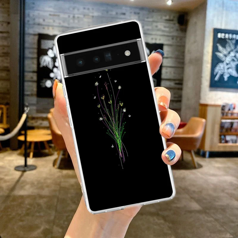Elegant Black Flower Shockproof Silicone Phone Case – Transparent Protective Cover