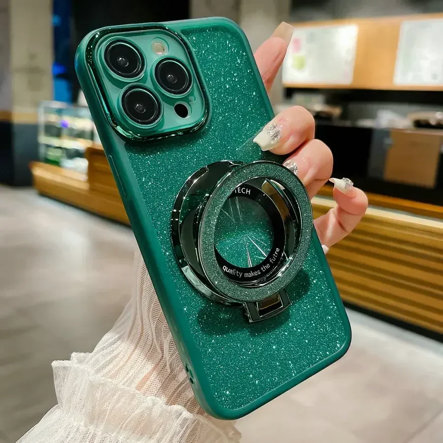 Glitter TPU Ring Holder Case with Lens Protector - Soft Silicone Cover