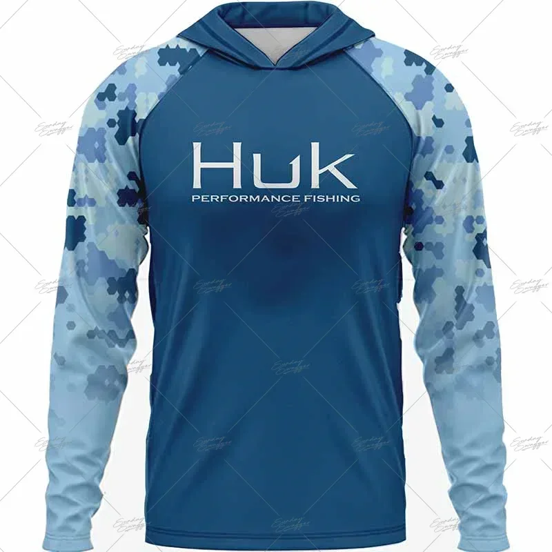 HUK Men's Hood Fishing Shirt Long Sleeve Fishing Clothing T Shirt Uv Protection Slmms Ropa Pesca Chaquetas
