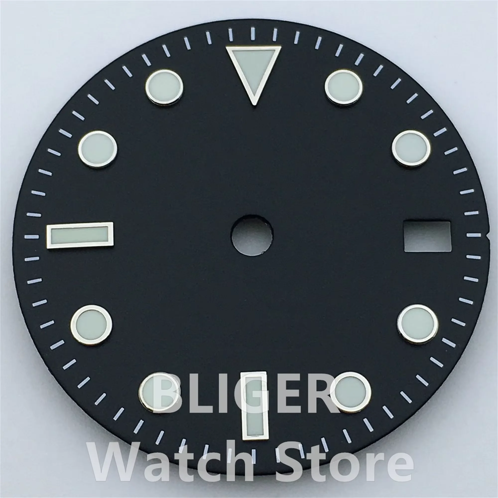 BLIGER 31mm NH34 Watch Dial Black Dial Fit GMT NH34 Movement Green Luminous