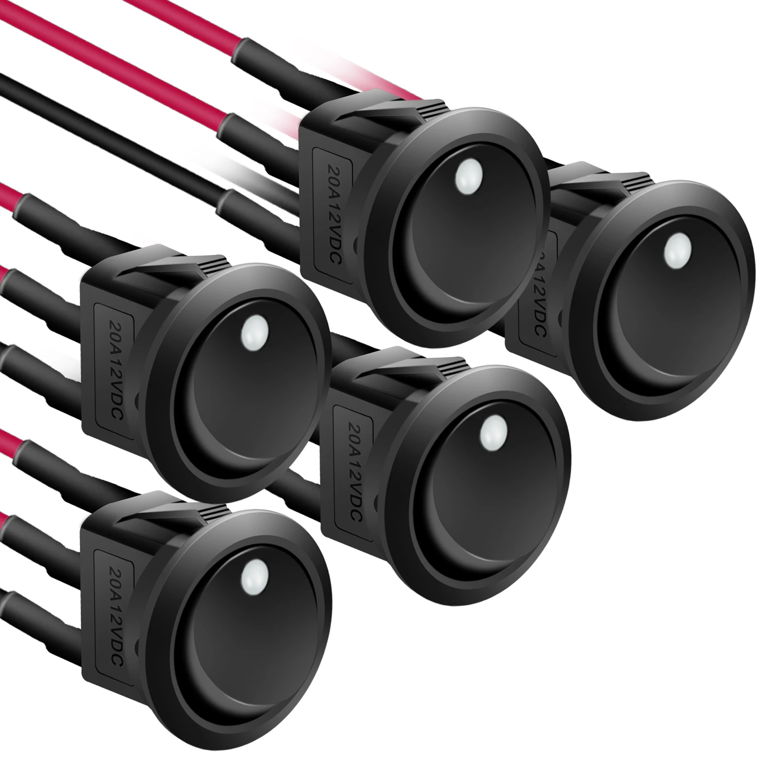 APIELE 5PCS Rocker Toggle Switch 20 CM Pre Wired DC 12V 20A ON Off with