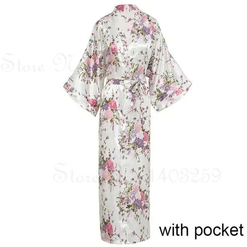 Elegant Satin Kimono Robe with Pockets - Women's Luxurious Loungewear and Bridal Dressing Gown