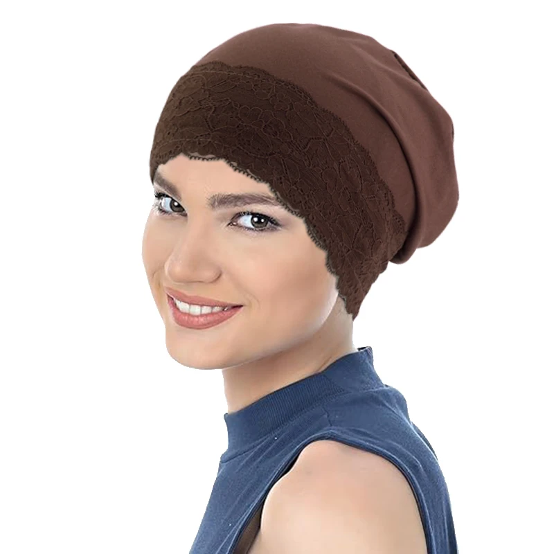 Neue spitze elastische kopftuch kappe einfarbig basis kappe haar pflege kappe Muslimischen Turban Hut Hijab Islamischen kopftuch frauen Hijabs – Detail 8