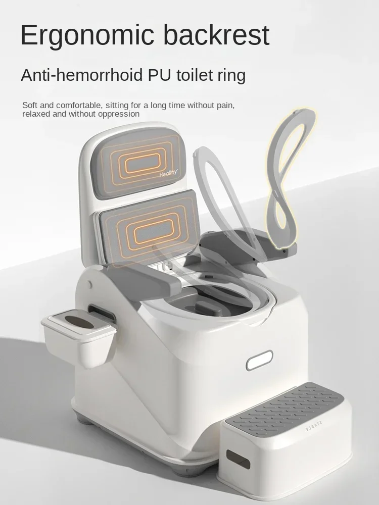 Antirollover Elderly Commode Toilet Chair With Night Lamp Rotatable Armrest Leather Backrest For Mobility And Comfort In Home 4