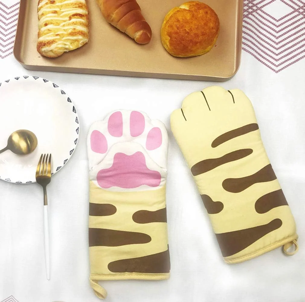 Thick Cotton Oven Mitts Cat Paw Design Baking Gloves Heat Resistant Cooking Gloves Potholder Funny Grilling Microwave Mittens silicone oven mitts kitchen gloves silicone oven gloves cotton pot holders