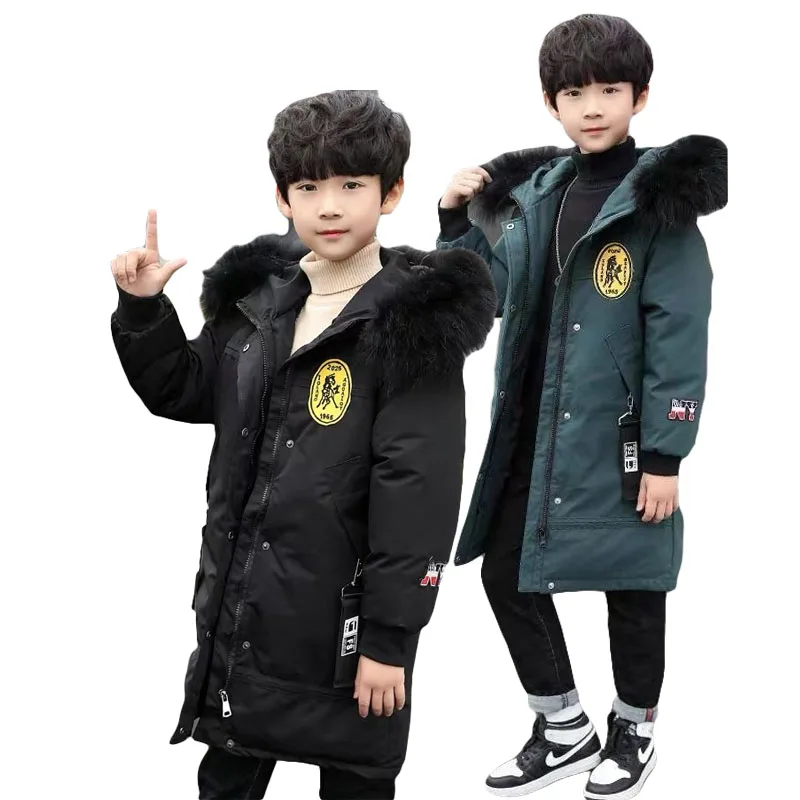 

2023 Boys Thick Long Jackets -30℃ Winter Children's Parka Coats Velvet Warm Outerwear Big Kids Snowsuit Cotton Clothes 5-12Y